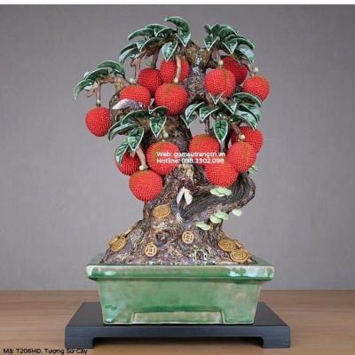 TƯỢNG SỨ CÂY VẢI KÈM CHẬU SỨ MEN NGỌC